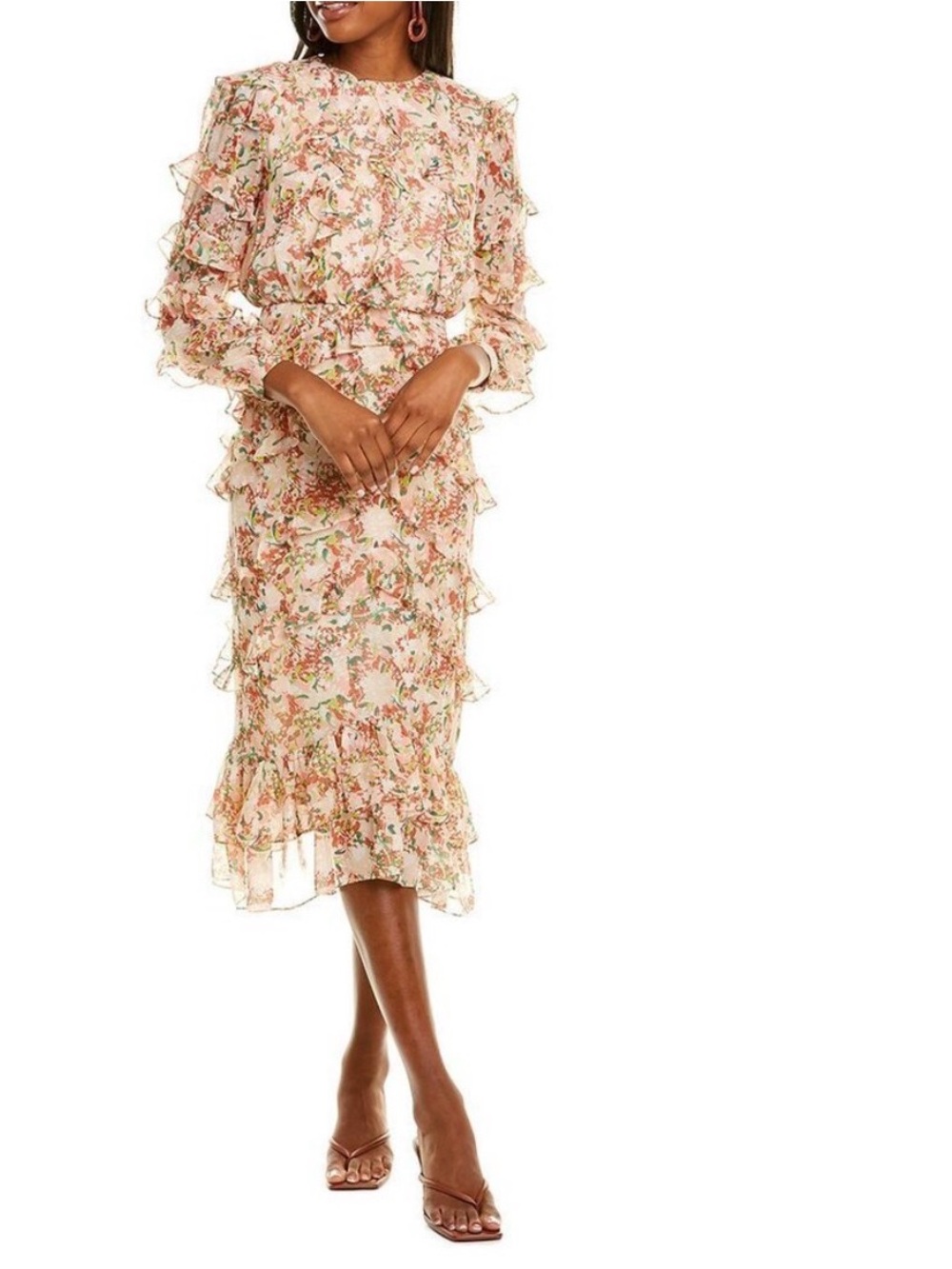 Saloni Victoria Midi Dress Women’s 0‎ Silk Georgette Long Sleeve Amaryllis NWT